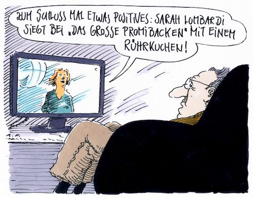 Cartoon: positives (medium) by Andreas Prüstel tagged tv,nachrichten,positives,pseudopromis,sarah,lombardi,rührkuchen,kartoon,karikatur,andreas,pruestel,tv,nachrichten,positives,pseudopromis,sarah,lombardi,rührkuchen,kartoon,karikatur,andreas,pruestel