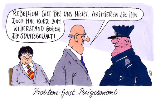 Cartoon: problemgast (medium) by Andreas Prüstel tagged spanien,katalonien,konflikt,puigdemont,festnahme,justiz,rebellion,cartoon,karikatur,andreas,pruestel,spanien,katalonien,konflikt,puigdemont,festnahme,justiz,rebellion,cartoon,karikatur,andreas,pruestel