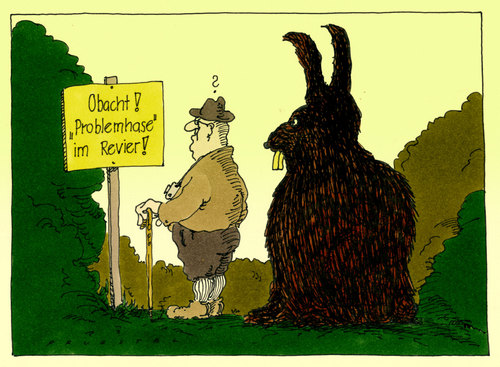 Cartoon: problemhase (medium) by Andreas Prüstel tagged wald,revier,warnhinweis,hase,problemhase,ostern,cartoon,karikatur,andreas,pruestel,wald,revier,warnhinweis,hase,problemhase,ostern,cartoon,karikatur,andreas,pruestel