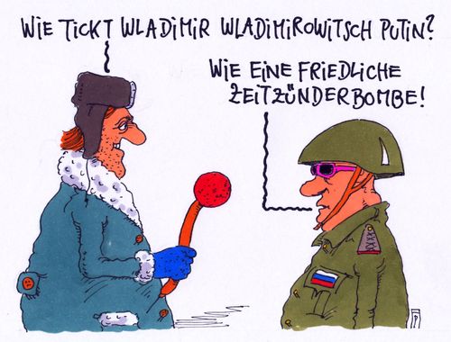 Cartoon: putin tickt (medium) by Andreas Prüstel tagged putin,russland,ukraine,ostukraine,krieg,friedlich,zeitzünderbombe,cartoon,karikatur,andreas,pruestel,putin,russland,ukraine,ostukraine,krieg,friedlich,zeitzünderbombe,cartoon,karikatur,andreas,pruestel