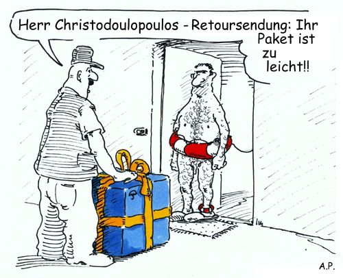 Cartoon: reformpaket (medium) by Andreas Prüstel tagged griechenland,schulden,staatspleite,reformen,reformpaket,eu,europa,brüssel,eurogruppe,cartoon,karikatur,andreas,pruestel,griechenland,schulden,staatspleite,reformen,reformpaket,eu,europa,brüssel,eurogruppe,cartoon,karikatur,andreas,pruestel