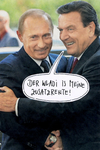 Cartoon: rentner (medium) by Andreas Prüstel tagged putin,schröder,rosneft,zusatzrente,cartoon,collage,andreas,pruestel