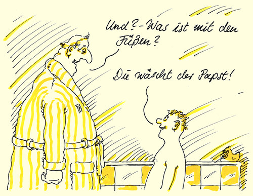 Cartoon: restarbeiten (medium) by Andreas Prüstel tagged papst,franziskus,fußwaschungen,ostern,cartoon,karikatur,papst,franziskus,fußwaschungen,ostern,cartoon,karikatur