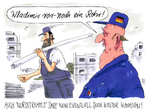 Cartoon: rohr für rohr (medium) by Andreas Prüstel tagged nordstream,zwei,russland,deutschland,eu,europa,energiepolitik,konflikt,cartoon,karikatur,andreas,pruestel,rohr,nordstream,zwei,russland,deutschland,eu,europa,energiepolitik,konflikt,cartoon,karikatur,andreas,pruestel