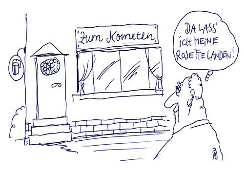 Cartoon: rosetta (medium) by Andreas Prüstel tagged raumsonde,rosetta,komet,kneipe,rosette,cartoon,karikatur,andreas,pruestel,raumsonde,rosetta,komet,kneipe,rosette,cartoon,karikatur,andreas,pruestel