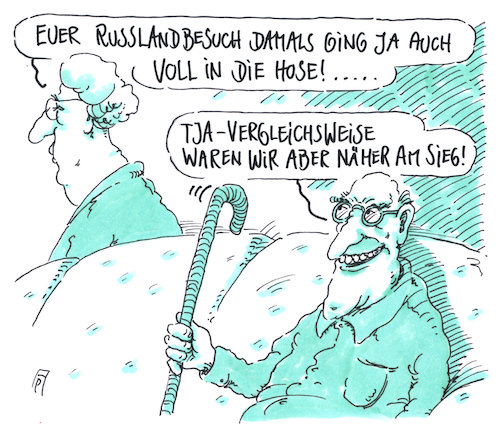 Cartoon: russlandbesuch (medium) by Andreas Prüstel tagged fußballweltmeisterschaft,vorrundenaus,deutschland,zweiter,weltkrieg,russlandfeldzug,ehrmacht,cartoon,karikatur,andreas,pruestel,fußballweltmeisterschaft,vorrundenaus,deutschland,zweiter,weltkrieg,russlandfeldzug,ehrmacht,cartoon,karikatur,andreas,pruestel