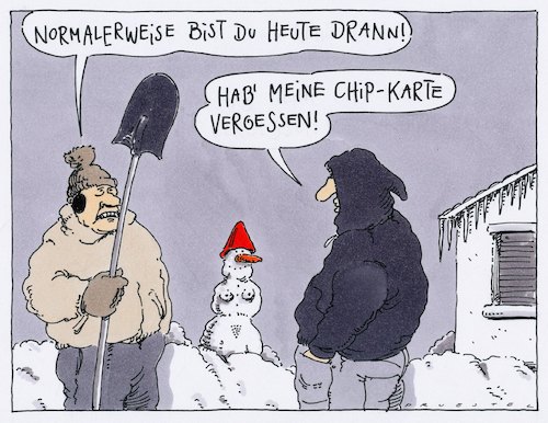 Cartoon: schipp-chip (medium) by Andreas Prüstel tagged winter,schneechaos,schippen,chipkarte,cartoon,karikatur,andreas,pruestel,winter,schneechaos,schippen,chipkarte,cartoon,karikatur,andreas,pruestel