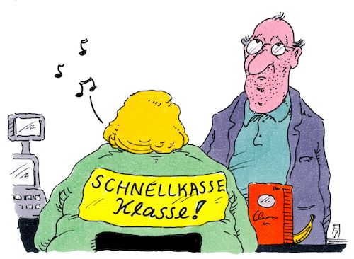 Cartoon: schnellkasse (medium) by Andreas Prüstel tagged supermarkt,schnellkasse,kassiererin,kunde,cartoon,karikatur,andreas,pruestel,supermarkt,schnellkasse,kassiererin,kunde,cartoon,karikatur,andreas,pruestel