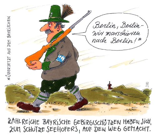 Cartoon: schutztruppe (medium) by Andreas Prüstel tagged bayern,csu,parteivorsitz,sondierungsgespräche,berlin,gebirgsschützen,cartoon,karikatur,andreas,pruestel,bayern,csu,parteivorsitz,sondierungsgespräche,berlin,gebirgsschützen,cartoon,karikatur,andreas,pruestel