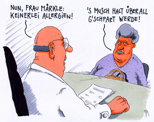 Cartoon: schwäbische hausfrau (medium) by Andreas Prüstel tagged allergien,arzt,patient,sparen,schwäbisch,schwäbische,hausfrau,allergien,arzt,patient,sparen,schwäbisch,schwäbische,hausfrau