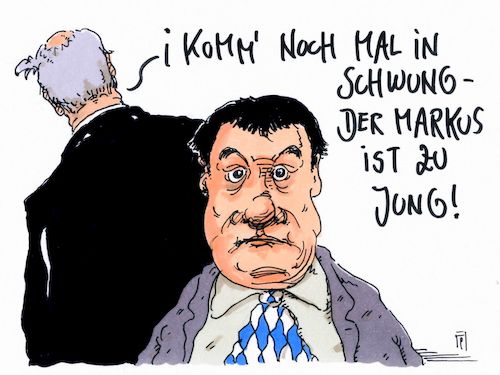 Cartoon: schwung (medium) by Andreas Prüstel tagged csu,bayern,horst,seehofer,parteivorsitz,ministerpräsident,markus,söder,cartoon,karikatur,andreas,pruestel,csu,bayern,horst,seehofer,parteivorsitz,ministerpräsident,markus,söder,cartoon,karikatur,andreas,pruestel