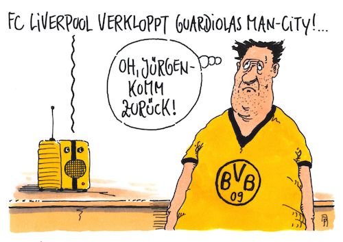 Cartoon: sehnsucht (medium) by Andreas Prüstel tagged borussia,dortmund,fc,liverpool,manchester,city,jürgen,klopp,pep,guardiola,cartoon,karikatur,andreas,pruestel,borussia,dortmund,fc,liverpool,manchester,city,jürgen,klopp,pep,guardiola,cartoon,karikatur,andreas,pruestel