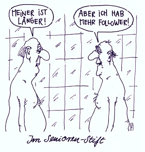 Cartoon: seniorenvergleich (medium) by Andreas Prüstel tagged senioren,seniorenstift,vergleich,penislänge,follower,twitter,internet,cartoon,karikatur,andreas,pruestel