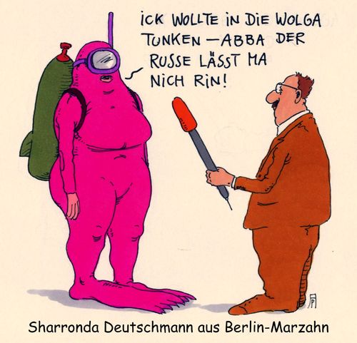 Cartoon: sharronda (medium) by Andreas Prüstel tagged einreiseverbote,russland,deutschland,wolga,tauchen,sharronda,cartoon,karikatur,andreas,pruestel,einreiseverbote,russland,deutschland,wolga,tauchen,sharronda,cartoon,karikatur,andreas,pruestel