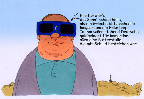 Cartoon: sofi 2015 (medium) by Andreas Prüstel tagged andreas,karikatur,cartoon,kriegsschuld,pruestel,deutschland,griechenland,gedicht,sonnenfinsternis,sonnenfinsternis,gedicht,griechenland,deutschland,kriegsschuld,cartoon,karikatur,andreas,pruestel