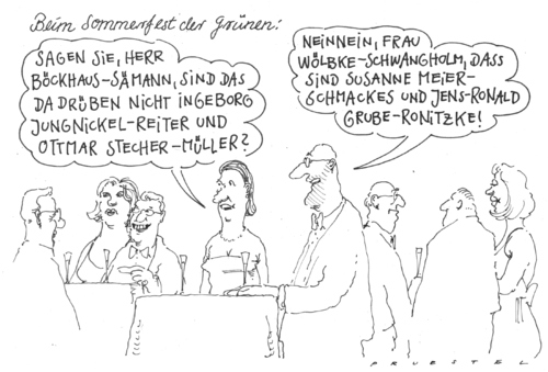 Cartoon: sommerfest (medium) by Andreas Prüstel tagged sommerfest,grüne,doppelnamen,status,etabliertheit,sommerfest,grüne,doppelnamen,status,etabliertheit,sommer