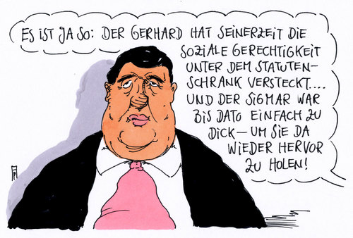 Cartoon: soziale gerechtigkeit (medium) by Andreas Prüstel tagged spd,soziale,gerechtigkeit,kernkompetenz,sigmar,gabriel,gerhard,schröder,agenda,zwanzigzehn,hartz,vier,billiglöhne,cartoon,karikatur,andreas,pruestel,spd,soziale,gerechtigkeit,kernkompetenz,sigmar,gabriel,gerhard,schröder,agenda,zwanzigzehn,hartz,vier,billiglöhne,cartoon,karikatur,andreas,pruestel