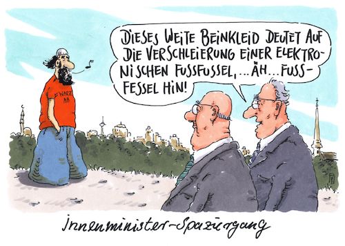 Cartoon: spaziergang (medium) by Andreas Prüstel tagged innere,sicherheit,länderinnenminister,terrorbekämpfung,gefährder,islamisten,elektronische,fußfessel,cartoon,karikatur,andreas,pruestel,innere,sicherheit,länderinnenminister,terrorbekämpfung,gefährder,islamisten,elektronische,fußfessel,cartoon,karikatur,andreas,pruestel