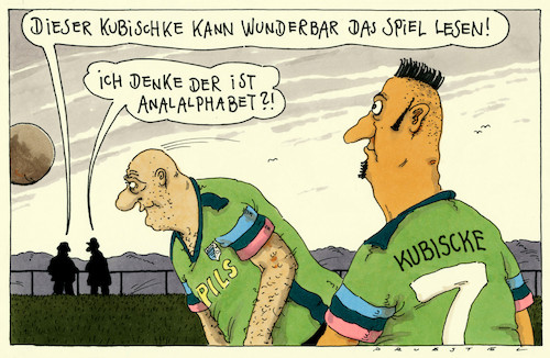 Cartoon: spielleser (medium) by Andreas Prüstel tagged fußball,führungsspieler,spielphilosophie,analphabet,cartoon,karikatur,andreas,pruestel,fußball,führungsspieler,spielphilosophie,analphabet,cartoon,karikatur,andreas,pruestel