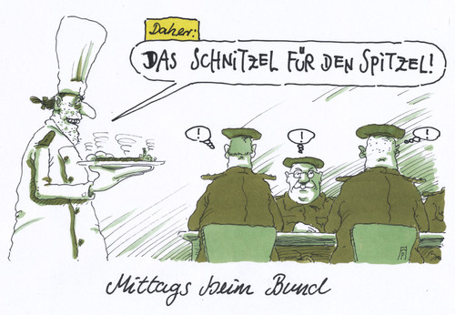 Cartoon: spitzel (medium) by Andreas Prüstel tagged spionage,usa,geheimdienste,spion,spitzel,bundeverteidigungsministerium,bundeswehr,kantine,koch,schnitzel,cartoon,karikatur,andreas,pruestel,spionage,usa,geheimdienste,spion,spitzel,bundeverteidigungsministerium,bundeswehr,kantine,koch,schnitzel,cartoon,karikatur,andreas,pruestel