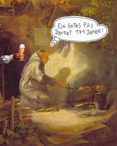 Cartoon: spitzenpils (medium) by Andreas Prüstel tagged spitzweg,malerei,pils,bier,qualität,lebensqualität,genüsse
