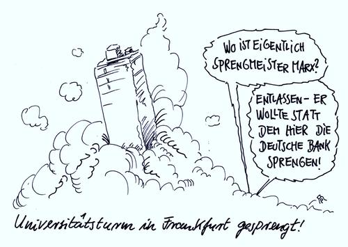 Cartoon: sprengkraft (medium) by Andreas Prüstel tagged franfurt,sprengung,universitätsturm,sprengmeiser,marx,entlassung,deutsche,bank,cartoon,karikatur,andreas,pruestel,franfurt,sprengung,universitätsturm,sprengmeiser,marx,entlassung,deutsche,bank,cartoon,karikatur,andreas,pruestel