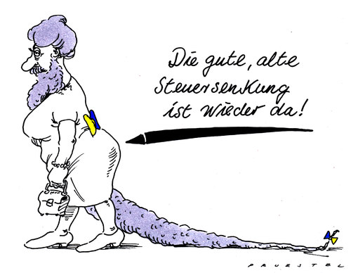 Cartoon: steuersenkung (medium) by Andreas Prüstel tagged steuersenkung,fdp,union,koalition,steuersenkung,fdp,union,koalition