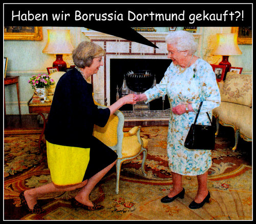 Cartoon: theresa may (medium) by Andreas Prüstel tagged großbritannien,theresa,may,queen,borussia,dortmund,cartoon,collage,andreas,pruestel