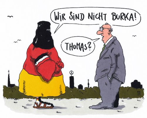 Cartoon: thomas de m (medium) by Andreas Prüstel tagged thomas,de,maiziere,innenminister,cdu,leitkultur,rechts,blinken,wahlkampf,burka,cartoon,karikatur,andreas,pruestel,thomas,de,maiziere,innenminister,cdu,leitkultur,rechts,blinken,wahlkampf,burka,cartoon,karikatur,andreas,pruestel