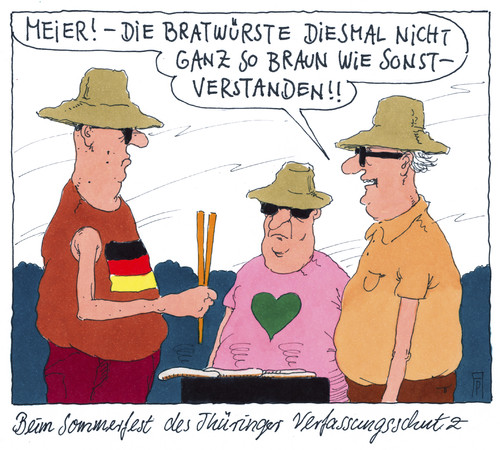 Cartoon: thüringer verfassungsschutz (medium) by Andreas Prüstel tagged pruestel,andreas,karikatur,cartoon,bratwürste,sommerfest,versagen,affäre,nsu,thüringen,verfassungschutz,verfassungschutz,thüringen,nsu,affäre,versagen,sommerfest,bratwürste,cartoon,karikatur,andreas,pruestel