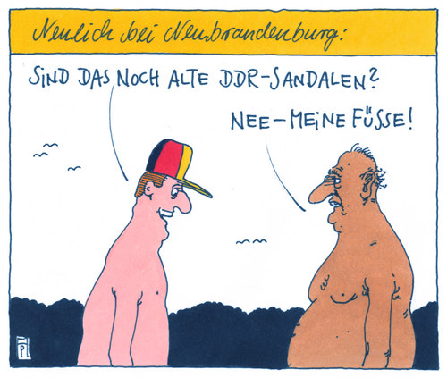 Cartoon: tief im osten (medium) by Andreas Prüstel tagged ostdeutschland,ddr,alter,sandalen,neubrandenburg,cartoon,karikatur,andreas,pruestel,ostdeutschland,ddr,alter,sandalen,neubrandenburg,cartoon,karikatur,andreas,pruestel