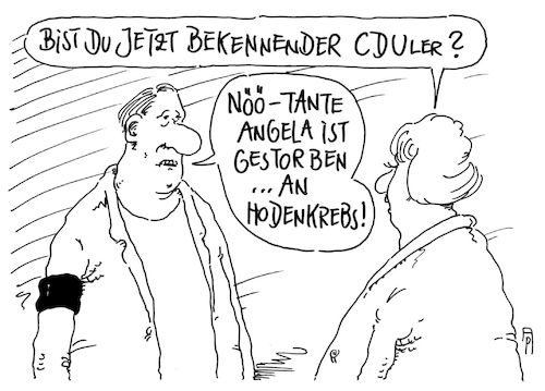 Cartoon: trauerbinde (medium) by Andreas Prüstel tagged cdu,tante,angela,hodenkrebs,cartoon,karikatur,andreas,pruestel,cdu,tante,angela,hodenkrebs,cartoon,karikatur,andreas,pruestel