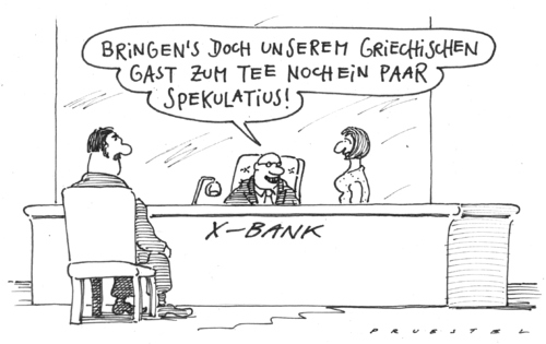 Cartoon: trendgebäck (medium) by Andreas Prüstel tagged staatspleite,griechenland,spekulation,gebäck,banken,staatspleite,griechenland,spekulation,gebäck,banken,krise,finanzkrise,wirtschaftskrise,finazen,eu,europa,euro