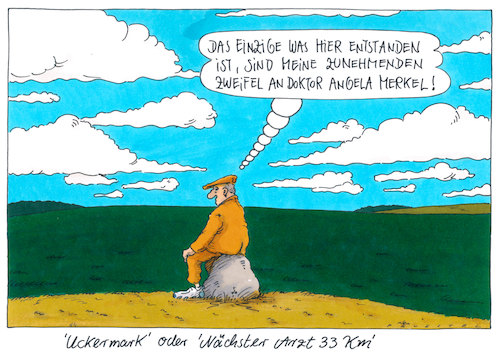 Cartoon: uckermark aktuell (medium) by Andreas Prüstel tagged uckermark,entvölkerung,infrastruktur,arbeitslosigkeit,ärztemangel,angela,merkel,cartoon,karikatur,andreas,pruestel,uckermark,entvölkerung,infrastruktur,arbeitslosigkeit,ärztemangel,angela,merkel,cartoon,karikatur,andreas,pruestel