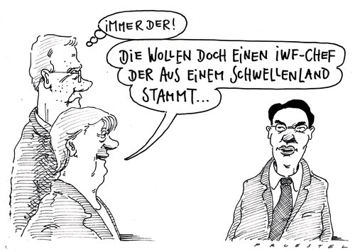 Cartoon: überlegung (medium) by Andreas Prüstel tagged iwf,rücktritt,strausskahn,rösler,westerwelle,merkel,iwf,rücktritt,strauss kahn,rösler,westerwelle,merkel,strauss,kahn