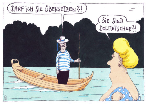 Cartoon: übersetzen (medium) by Andreas Prüstel tagged übersetzer,dolmetscher,übersetzen,fährmann,fluß,cartoon,karikatur,andreas,pruestel,übersetzer,dolmetscher,übersetzen,fährmann,fluß,cartoon,karikatur,andreas,pruestel