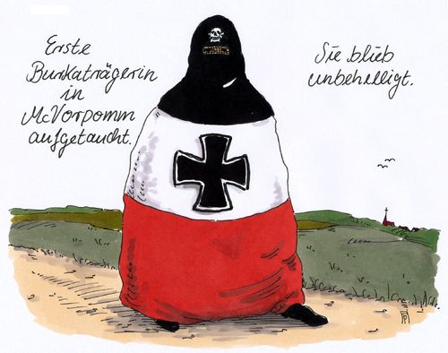 Cartoon: unbehelligt (medium) by Andreas Prüstel tagged mecklenburg,vorpommern,fremdenfeindlichkeit,islam,burka,rechtsradikale,rechtspopulismus,nationalismus,afd,cartoon,karikatur,andreas,pruestel,mecklenburg,vorpommern,fremdenfeindlichkeit,islam,burka,rechtsradikale,rechtspopulismus,nationalismus,afd,cartoon,karikatur,andreas,pruestel