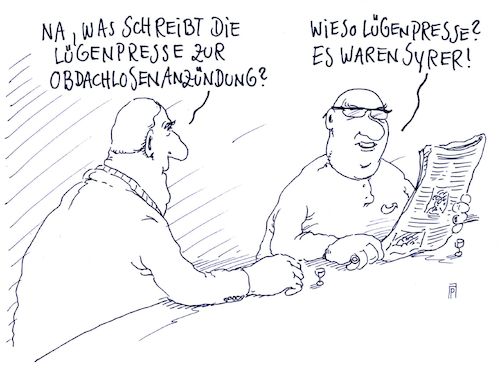 Cartoon: ungelogen (medium) by Andreas Prüstel tagged obdachloser,anzündung,berlin,syrer,lügenpresse,afd,cartoon,karikatur,andreas,pruestel,obdachloser,anzündung,berlin,syrer,lügenpresse,afd,cartoon,karikatur,andreas,pruestel