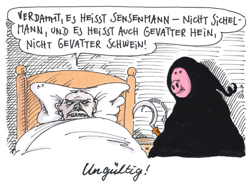 Cartoon: ungültig (medium) by Andreas Prüstel tagged tod,sensenmann,gevatter,hein,sichel,schwein,tod,sensenmann,gevatter,hein,sichel,schwein