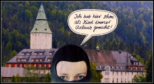 Cartoon: urlaub in elmau (medium) by Andreas Prüstel tagged sieben,elmau,protest,schwarzer,block,urlaub,cartoon,collage,andreas,pruestel,sieben,elmau,protest,schwarzer,block,urlaub,cartoon,collage,andreas,pruestel