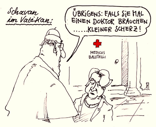 Cartoon: vatikan schavan (medium) by Andreas Prüstel tagged annette,schavan,exbundesbildungsministerin,botschafterin,vatikan,papst,doktortitel,plagiatsaffäre,doktor,medicus,balotelli,scherz,cartoon,karikatur,andreas,pruestel,annette,schavan,exbundesbildungsministerin,botschafterin,vatikan,papst,doktortitel,plagiatsaffäre,doktor,medicus,balotelli,scherz,cartoon,karikatur,andreas,pruestel