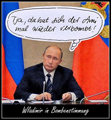 Cartoon: verbombt (medium) by Andreas Prüstel tagged putin,russland,usa,syrien,bombardierungen,krankenhaus,kundus,cartoon,collage,andreas,pruestel