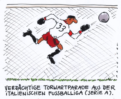 Cartoon: verdächtig (medium) by Andreas Prüstel tagged hakenkreuz,torwartparade,torwart,neofaschismus,faschismus,fußball,italien,italien,fußball,faschismus,neofaschismus,torwartparade,hakenkreuz