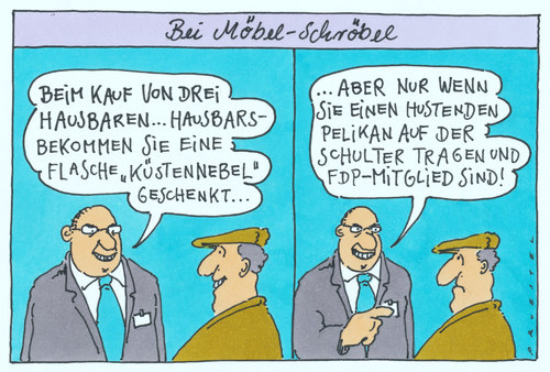 Cartoon: verkaufsgespräch (medium) by Andreas Prüstel tagged verkäufer,verkaufsgespräch,möbel,hausbar,pelikan,küstennebel,fdp,verkaufsgespräch,verkäufer,möbel,hausbar,pelikan,küstennebel,fdp