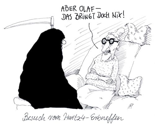 Cartoon: versuch (medium) by Andreas Prüstel tagged hartz,vier,armut,verzweiflung,erbe,tante,neffe,cartoon,karikatur,andreas,pruestel,hartz,vier,armut,verzweiflung,erbe,tante,neffe,cartoon,karikatur,andreas,pruestel