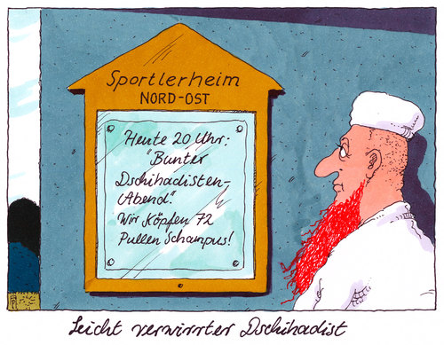 Cartoon: verwirrter dschihadist (medium) by Andreas Prüstel tagged zweiunsiebzig,verwirrung,dschihadist,dschihad,bunter,sportlerheim,köpfen,schampus,jungfrauen,is,islamismus,cartoon,abend,pruestel,andreas,karikatur,dschihad,dschihadist,verwirrung,zweiunsiebzig,jungfrauen,schampus,köpfen,sportlerheim,bunter,abend,cartoon,islamismus,is,karikatur,andreas,pruestel