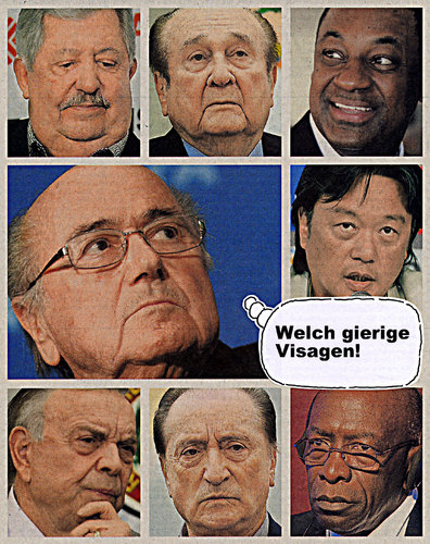 Cartoon: visagen (medium) by Andreas Prüstel tagged fifa,blatter,korruption,visagen,gier,cartoon,collage,andreas,pruestel