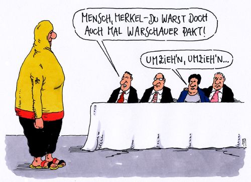 Cartoon: warschau-visegrad (medium) by Andreas Prüstel tagged merkel,osteuropa,visegradstaaten,warschauer,pakt,warschau,treffen,flüchtlingspolitik,islamfeindlichkeit,burkini,cartoon,karikatur,andreas,pruestel,merkel,osteuropa,visegradstaaten,warschauer,pakt,warschau,treffen,flüchtlingspolitik,islamfeindlichkeit,burkini,cartoon,karikatur,andreas,pruestel