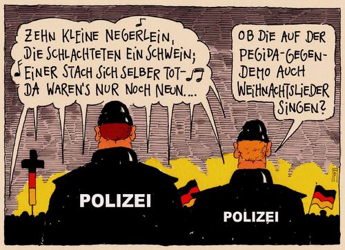 Cartoon: weihnachts-pegida (medium) by Andreas Prüstel tagged pegida,dresden,montagsdemostrationen,weihnacht,weihnachtsliedersingen,kinderlied,gegendemo,polizei,cartoon,karikatur,andreas,pruestel,pegida,dresden,montagsdemostrationen,weihnacht,weihnachtsliedersingen,kinderlied,gegendemo,polizei,cartoon,karikatur,andreas,pruestel