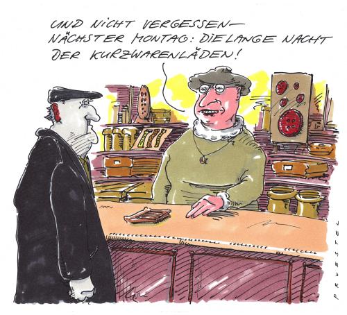 Cartoon: werbung (medium) by Andreas Prüstel tagged kurzwarenladen,verkaufsaktion